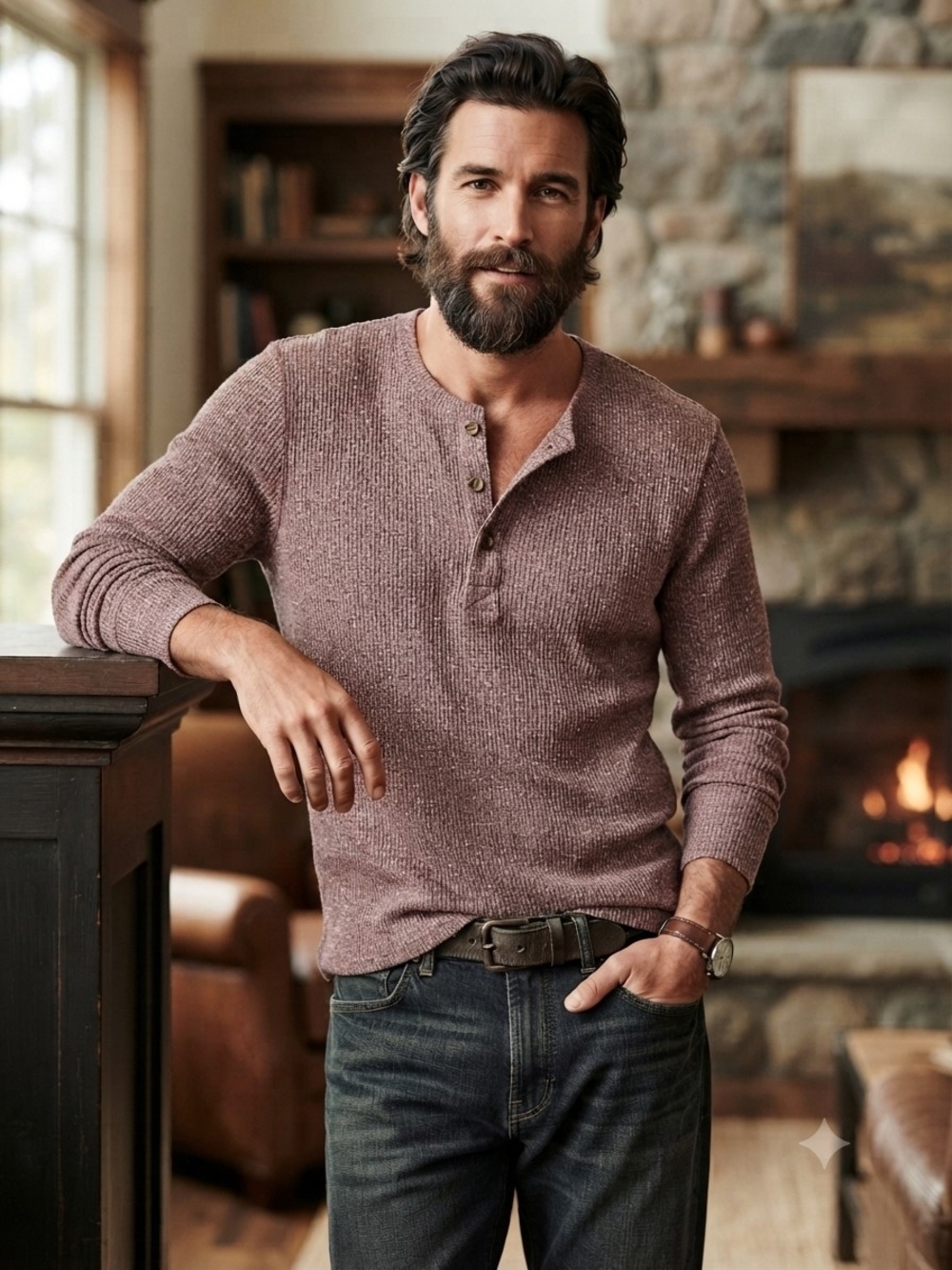 Size L American Eagle Outfitters Waffle Knit Henley Sweater - Mauve